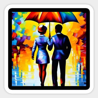 Couple Under Umbrella Sticker